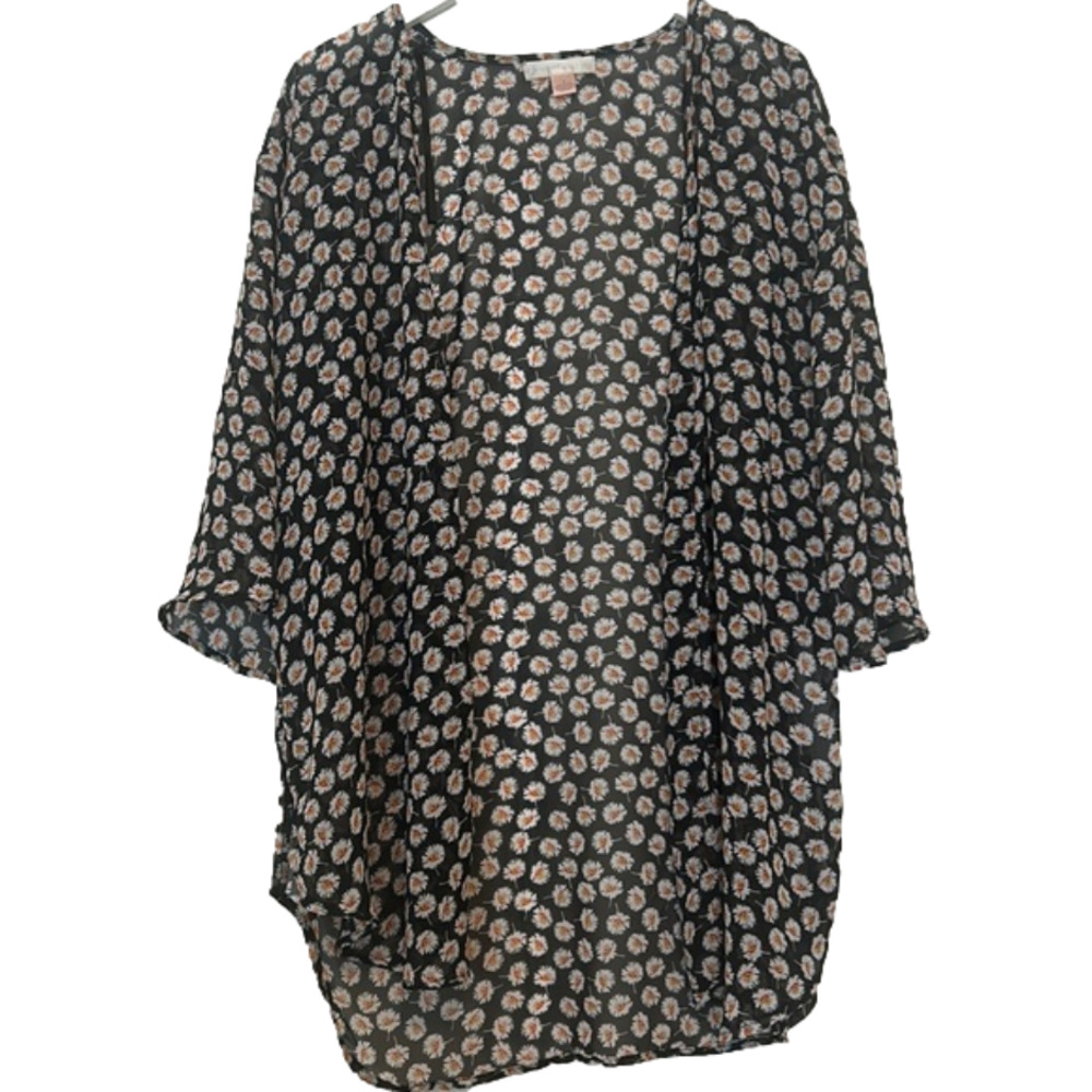 BAND of Gypsies Black Floral Sheer Open Cardigan, Small